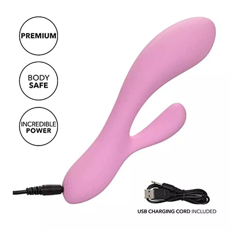 CalExotics Contour™ Zoie Dual Massager – Multi Directional Liquid Silicone Rechargeable Vibrator – Sex Toy for Women– Pink