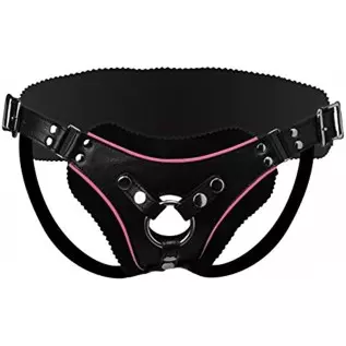 Strict Leather Low Rise Leather Strap-On Dildo Harness with Pink Accents