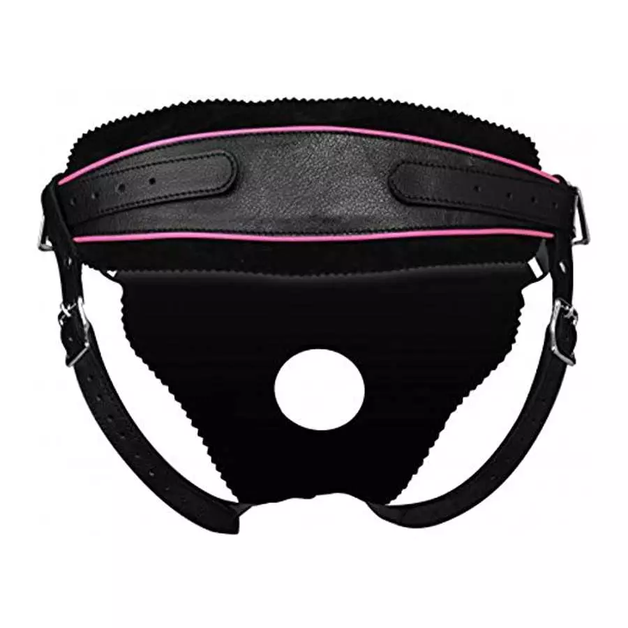 Strict Leather Low Rise Leather Strap-On Dildo Harness with Pink Accents