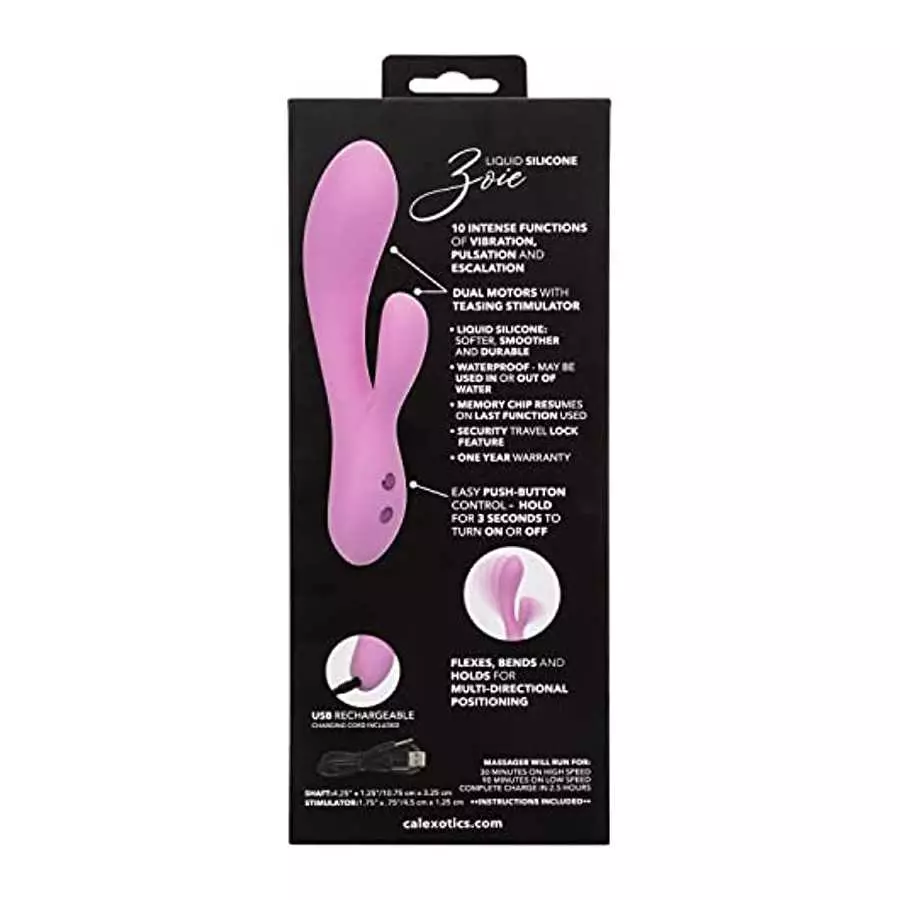CalExotics Contour™ Zoie Dual Massager – Multi Directional Liquid Silicone Rechargeable Vibrator – Sex Toy for Women– Pink