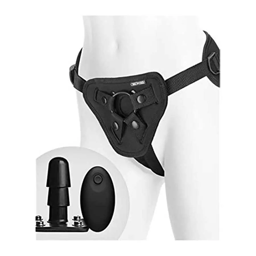 Doc Johnson Vac-U-Lock - Supreme Harness with Vibrating Plug and Wireless Remote - Compatible with All Vac-U-Lock Dildos - Accom