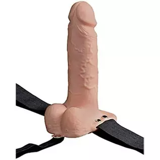 Fetish Fantasy 7 Hollow Rechargeable Strap-On with Balls and Remote - White