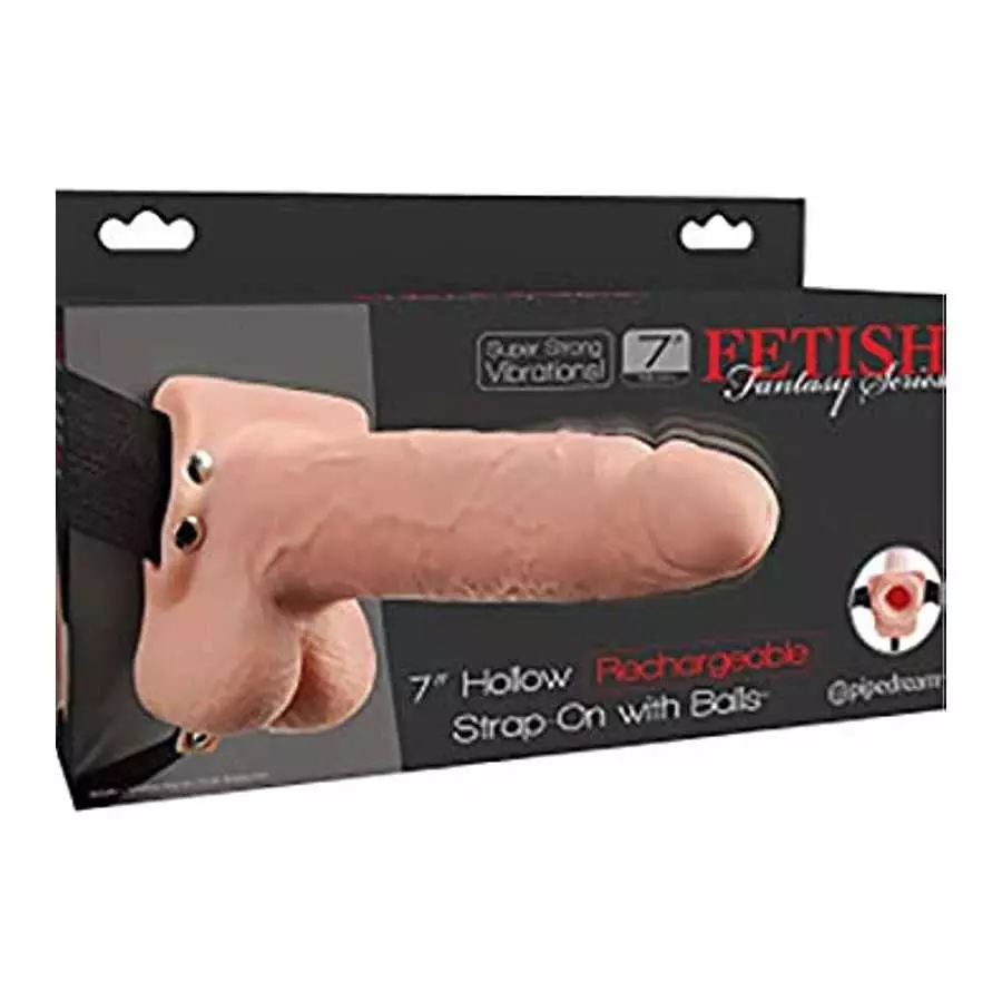 Fetish Fantasy 7 Hollow Rechargeable Strap-On with Balls and Remote - White