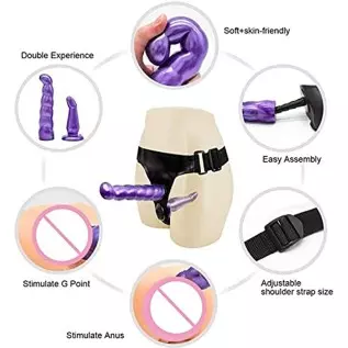 Strap On Dildos with Harness for Women, Adjustable & Realistic Strapon Harness Silicone G Spot Dildo Kit for Lesbian Couple, 2 R
