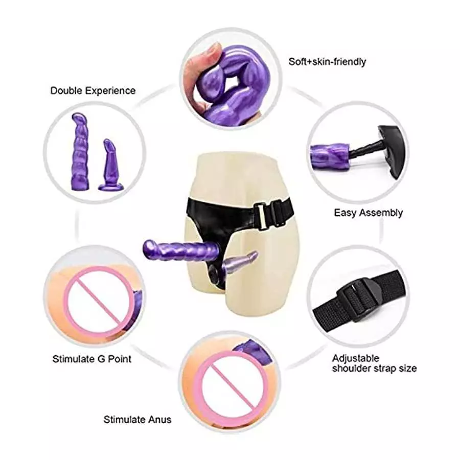 Strap On Dildos with Harness for Women, Adjustable & Realistic Strapon Harness Silicone G Spot Dildo Kit for Lesbian Couple, 2 R