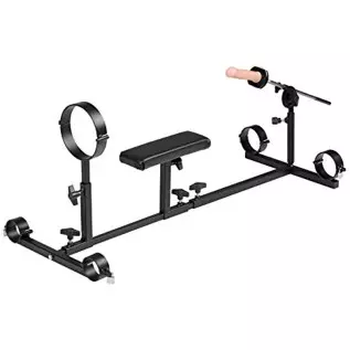 Strict Leather Stockade Sex Machine With Chest Pad and Dildo Rod