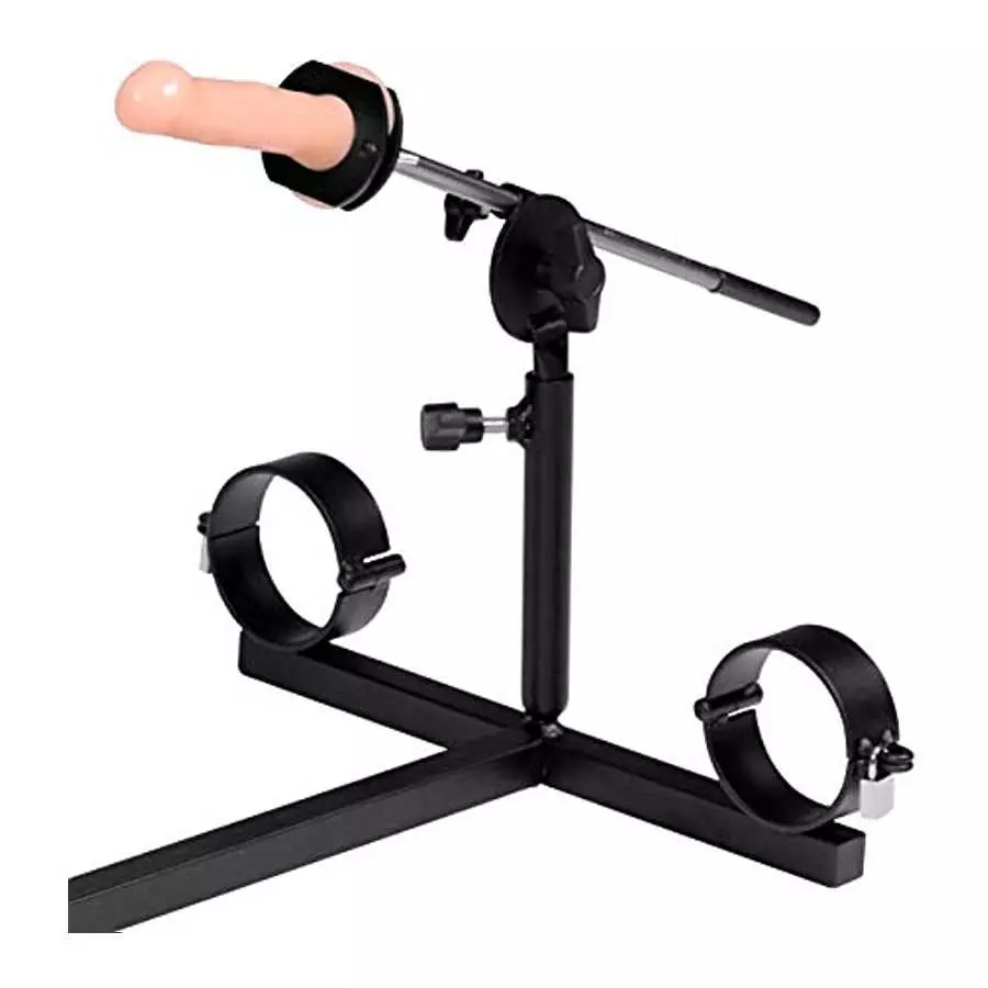 Strict Leather Stockade Sex Machine With Chest Pad and Dildo Rod