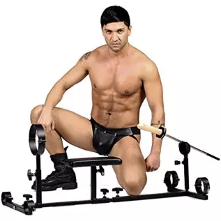 Strict Leather Stockade Sex Machine With Chest Pad and Dildo Rod Strict Leather Stockade Sex Machine With Chest Pad and Dildo Rod