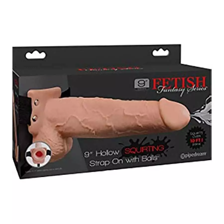 Pipedream Products Fetish Fantasy Series 9" Hollow Squirting Strap-on with Balls, Flesh
