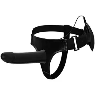 WEMAY Black Vibrating Dildo Strap-on Harness Wearable Dildos Flexible Silicone Hollow Shaft Dildo for Men Adult Sex Toys with Wi