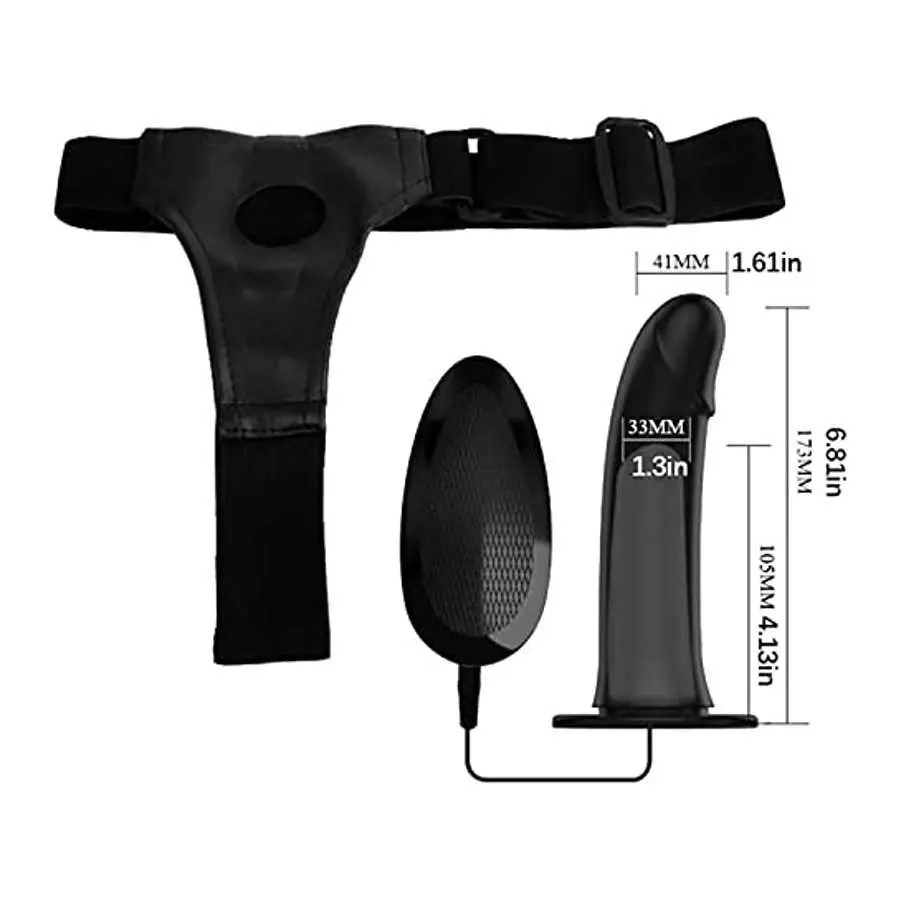 WEMAY Black Vibrating Dildo Strap-on Harness Wearable Dildos Flexible Silicone Hollow Shaft Dildo for Men Adult Sex Toys with Wi