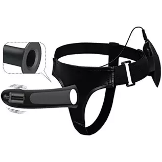 WEMAY Black Vibrating Dildo Strap-on Harness Wearable Dildos Flexible Silicone Hollow Shaft Dildo for Men Adult Sex Toys with Wi