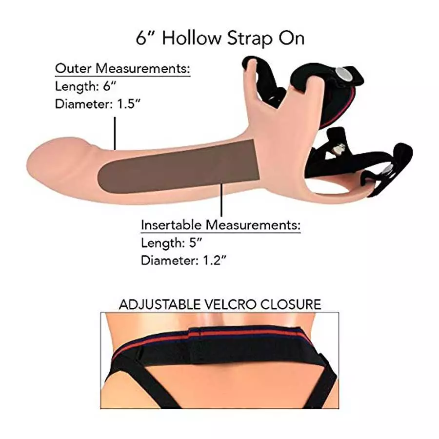 6 inch Silicone Hollow Strap On Harness - Erectile Dysfunction Aid Penis Enhancer - Comfortable Strapon Adult Sex Toy