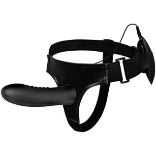 WEMAY Strap-on Sex Harness Vibrating Dildo, Flexible Silicone Hollow Dildos for Men Adult Sex Toy with Wired Remote Control, Bla