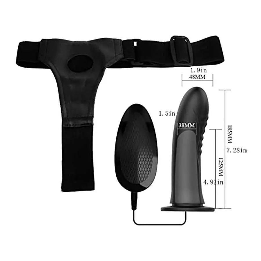 WEMAY Strap-on Sex Harness Vibrating Dildo, Flexible Silicone Hollow Dildos for Men Adult Sex Toy with Wired Remote Control, Bla