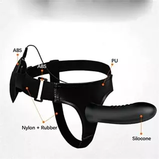 WEMAY Strap-on Sex Harness Vibrating Dildo, Flexible Silicone Hollow Dildos for Men Adult Sex Toy with Wired Remote Control, Bla