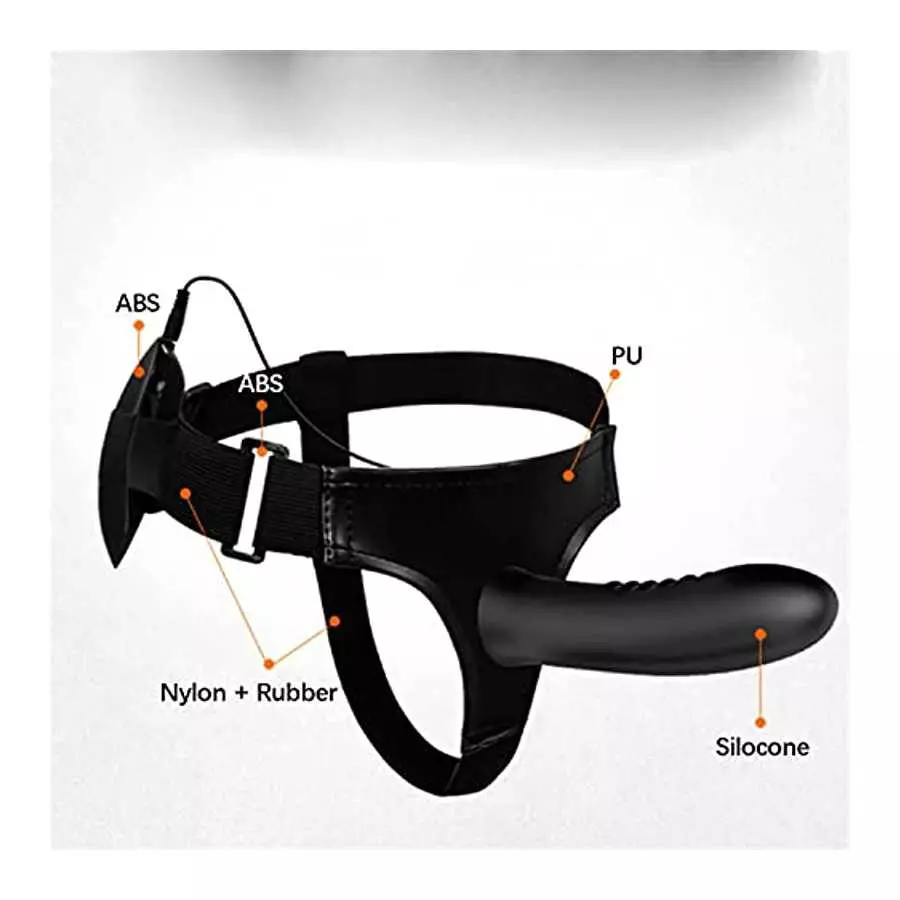 WEMAY Strap-on Sex Harness Vibrating Dildo, Flexible Silicone Hollow Dildos for Men Adult Sex Toy with Wired Remote Control, Bla