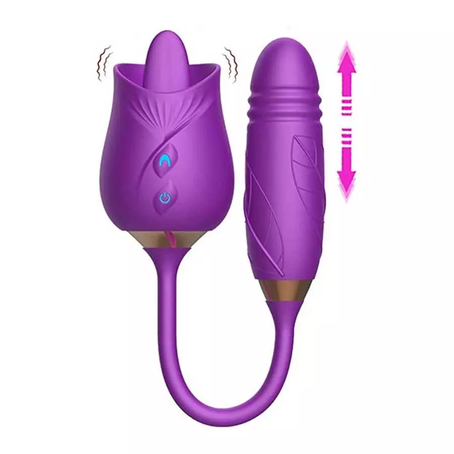 Purple Licking Rose Vibrator with Thrusting Dildo Purple Licking Rose Vibrator with Thrusting Dildo