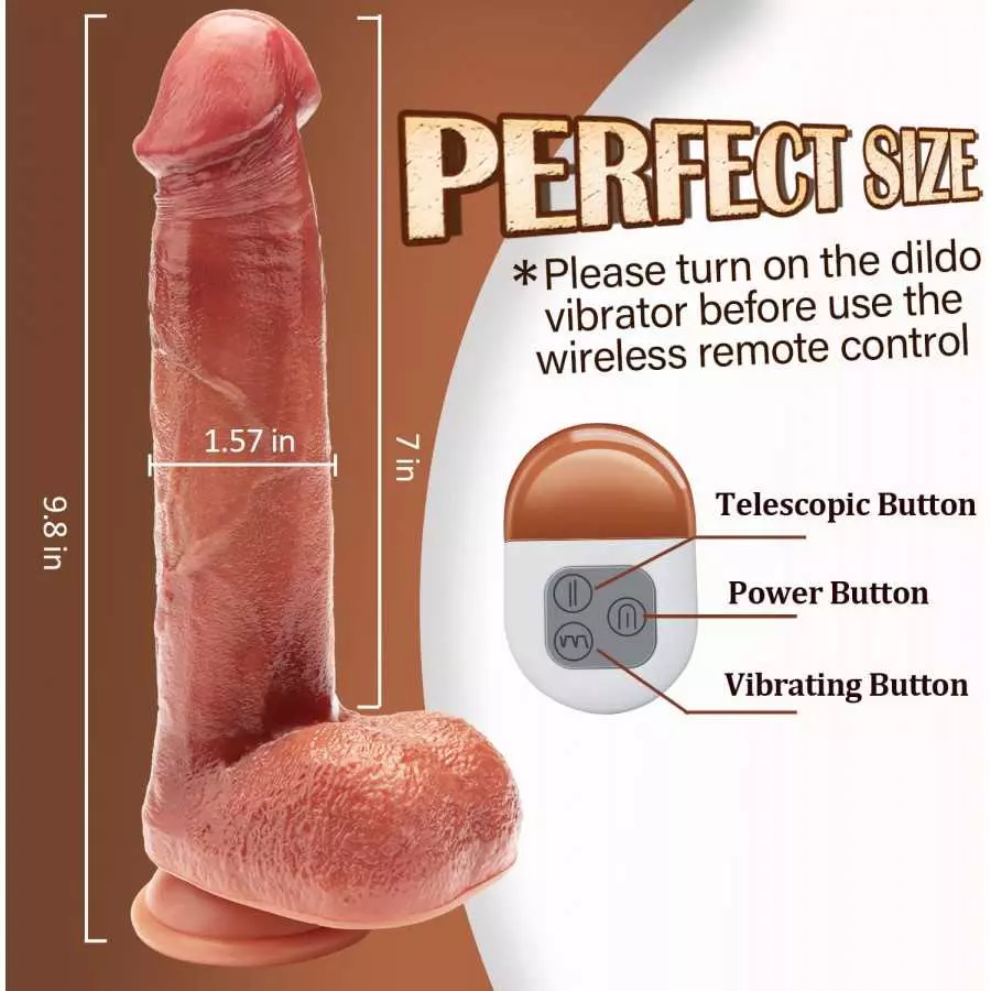 9.8" Thrusting Dildo Vibrator for Women, Realistic Vibrating Dildo with Remote Control 3 Telescopic & 5 Vibrations Modes, Silico