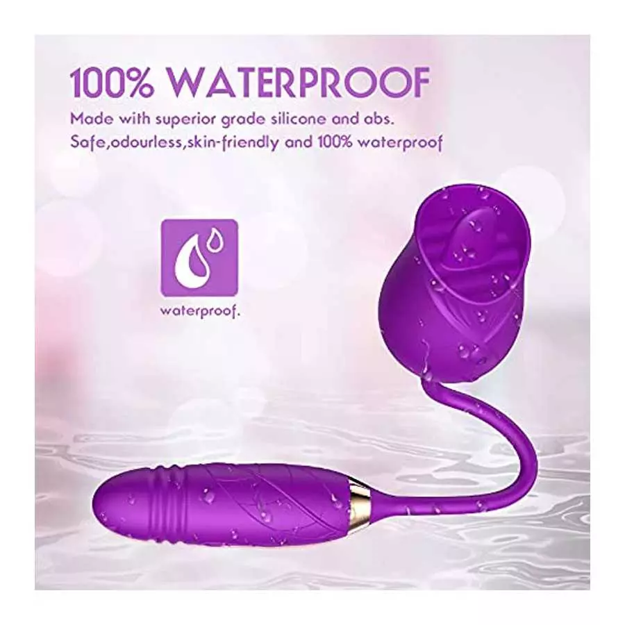 Purple Licking Rose Vibrator with Thrusting Dildo