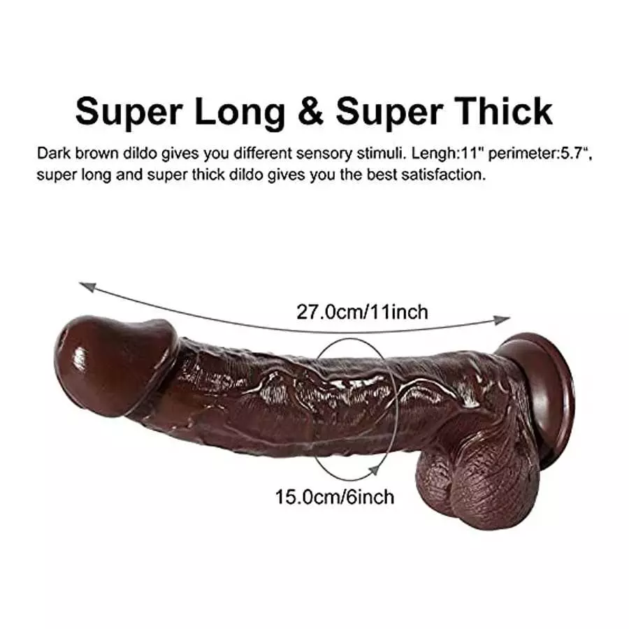 10 inch Realistic Dildos, Big Lifelike Huge Penis with Strong Suction Cup for Hand-Free Play Vagina G-spot Anal Simulate, Brown