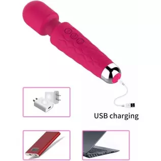 Personal Wand Massager Portable Waterproof 20 Vibrating Modes Silent USB Rechargeable Cordless Muscle Tension Relief (Purple)
