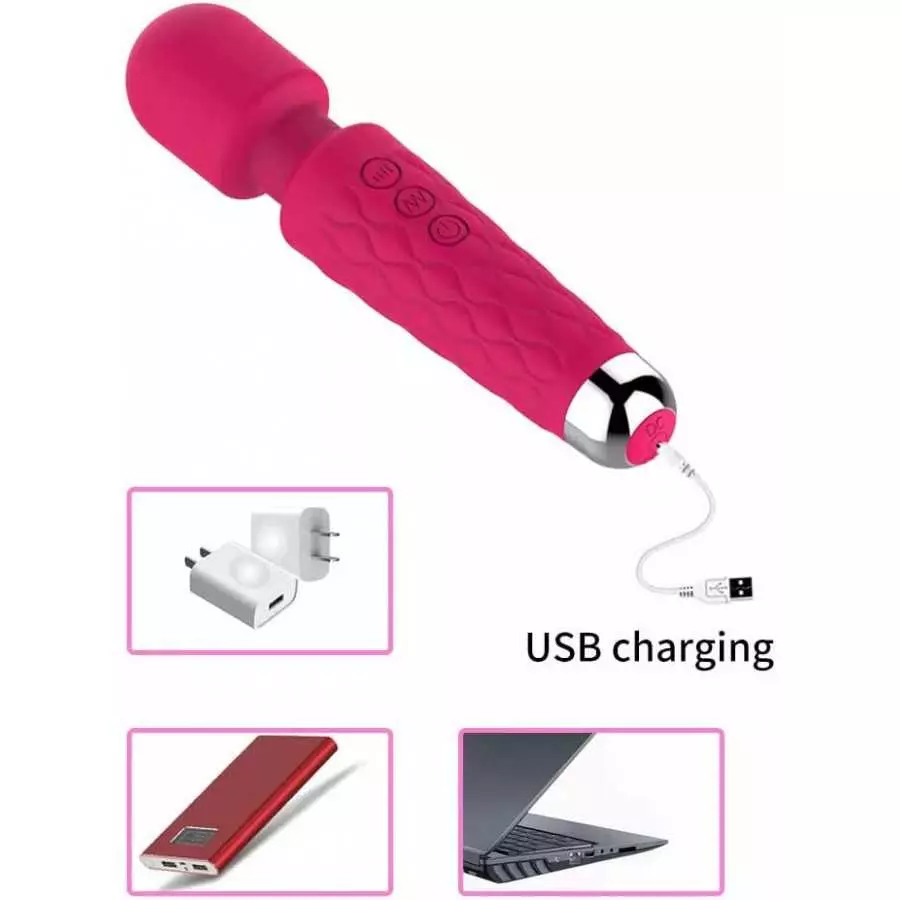 Personal Wand Massager Portable Waterproof 20 Vibrating Modes Silent USB Rechargeable Cordless Muscle Tension Relief (Purple)