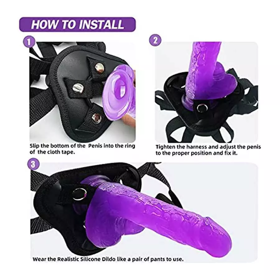 Strap on Dildo with Harness, Wearable Realistic Silicone Dildo Adult Sex Toy for Female Masturbation Women Lesbian Couples and G