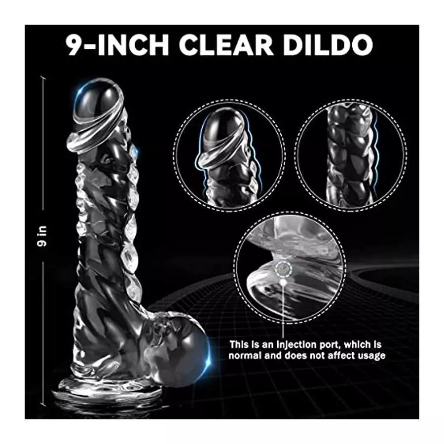 Clear Dildo 9 Inch G spot Monster Dildo,Dildo for Women with Soft Material and Strong Suction Cup for Hands-Free Play,Sex Toys f