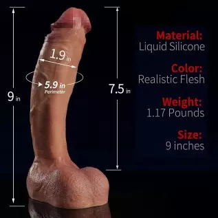 9 Inch Black Realistic Dildo Feels Like Skin, with Huge Strong Suction Cup Dildos for Hands-Free Play, Soft Liquid Silicone Anal