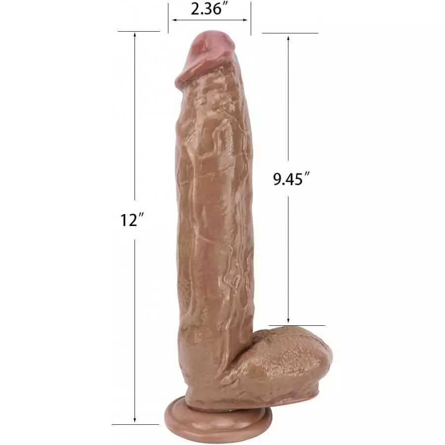 12 Inch Realistic Dildo, Body-Safe Material Lifelike Huge Penis with Strong Suction Cup for Hands-Free Play, Flexible Cock Adult