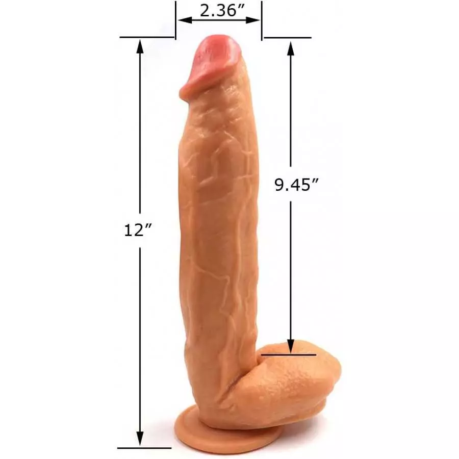 12 Inch Realistic Dildo, Body-Safe Material Lifelike Huge Penis with Strong Suction Cup for Hands-Free Play, Flexible Cock Adult