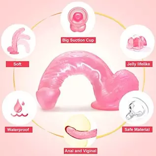 Pink Jelly Realistic Silicone Dildo Adult Sex Toys for Women, 9 Inch Body-Safe Material Lifelike Huge Dildo with Strong Suction
