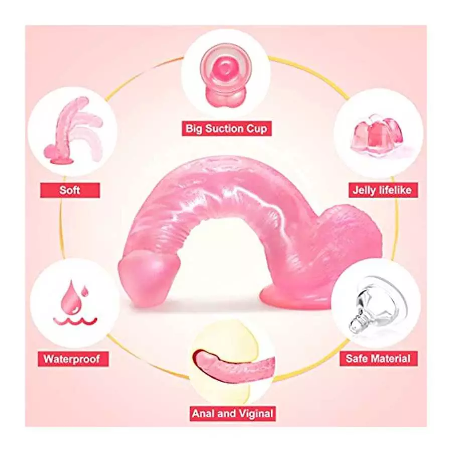Pink Jelly Realistic Silicone Dildo Adult Sex Toys for Women, 9 Inch Body-Safe Material Lifelike Huge Dildo with Strong Suction