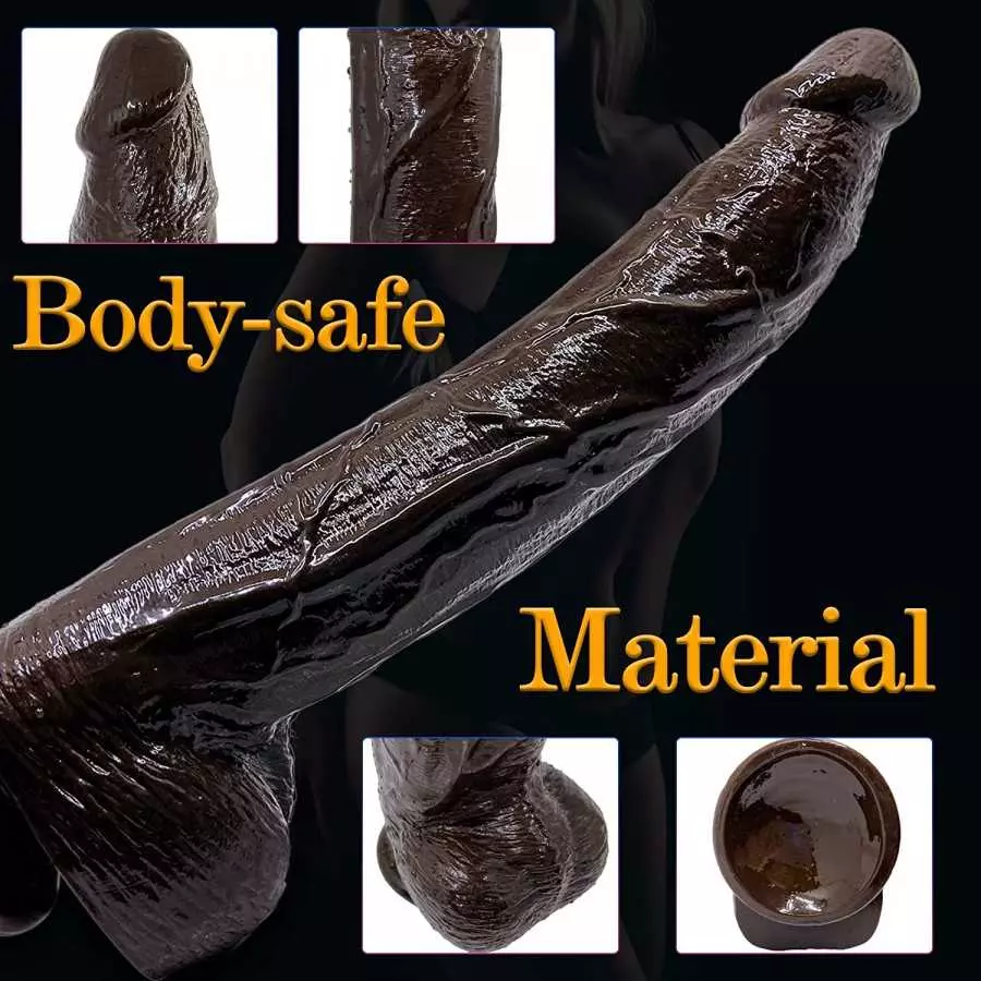 12.8 Inch Realistic Dildos Small Glans Large Testis, Chocolate-Color Suction Cup Thick Big Dildo, Dong with Balls Fake Girthy Se