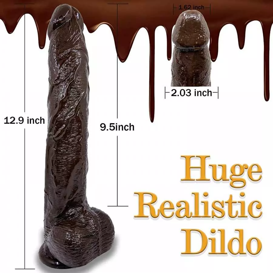 12.8 Inch Realistic Dildos Small Glans Large Testis, Chocolate-Color Suction Cup Thick Big Dildo, Dong with Balls Fake Girthy Se