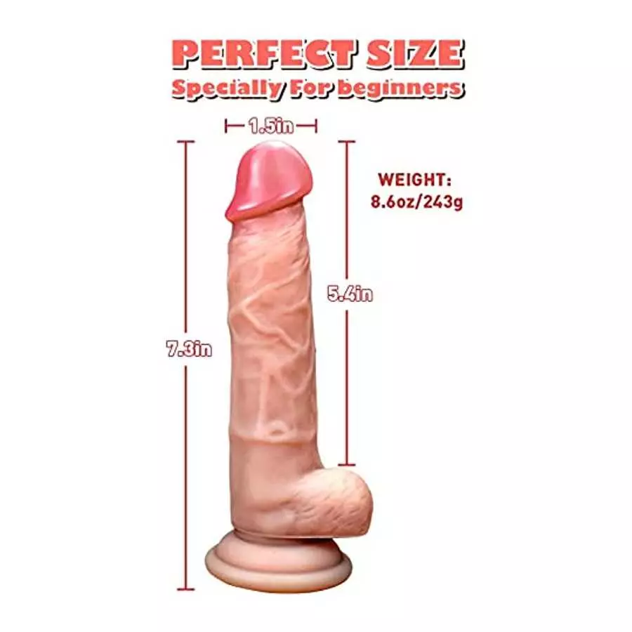7.3in Realistic Dildo for Beginners, Textured Silicone G-spot Dildo Anal Cock Deep Throat Training with Suction Cup for Hands-Fr