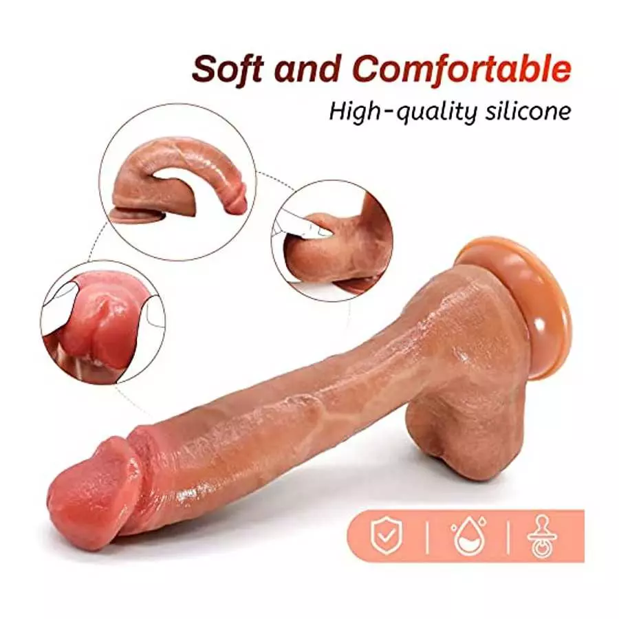 10 Inch Realistic Silicone Dildo with Strong Suction Cup Hands-Free Play Huge Realistic Penis Anal Toy Body-Safe Soft Dildos Lif