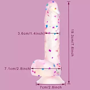 7.6 Confetti Dildo Realistic Clear Silicone Suction Cup Aldut Sex Toy，Human Safety Material, Suitable for Women/Men/Gay, Adult T