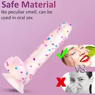 7.6 Confetti Dildo Realistic Clear Silicone Suction Cup Aldut Sex Toy，Human Safety Material, Suitable for Women/Men/Gay, Adult T