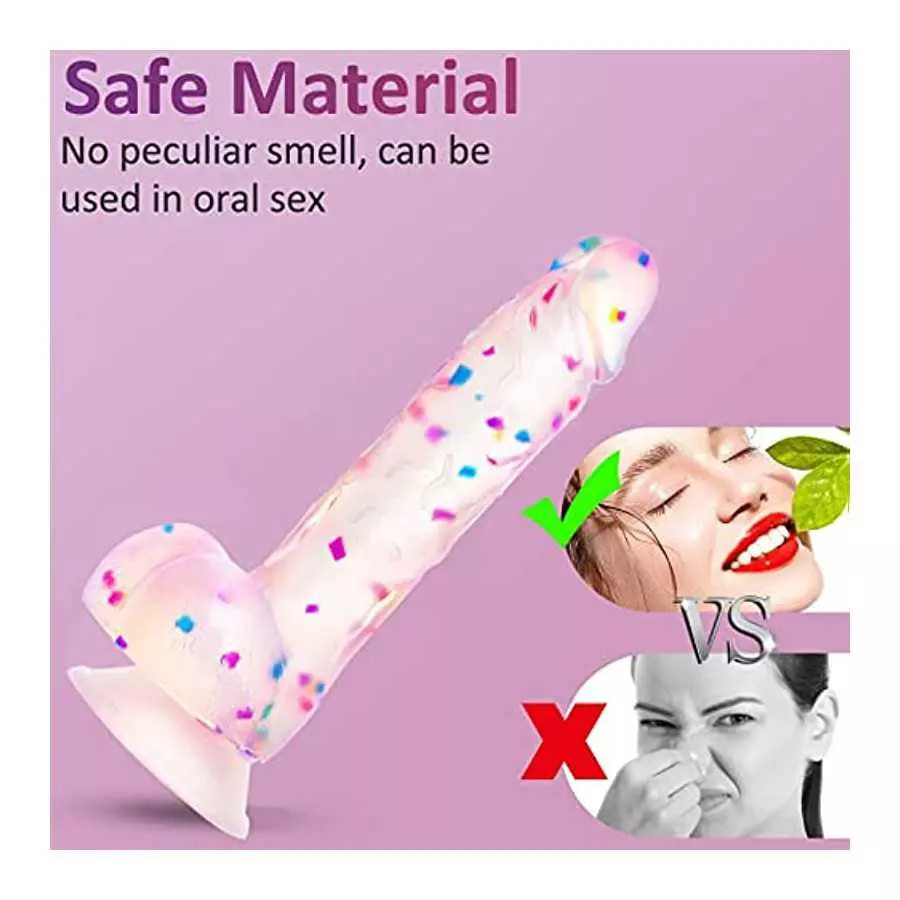 7.6 Confetti Dildo Realistic Clear Silicone Suction Cup Aldut Sex Toy，Human Safety Material, Suitable for Women/Men/Gay, Adult T