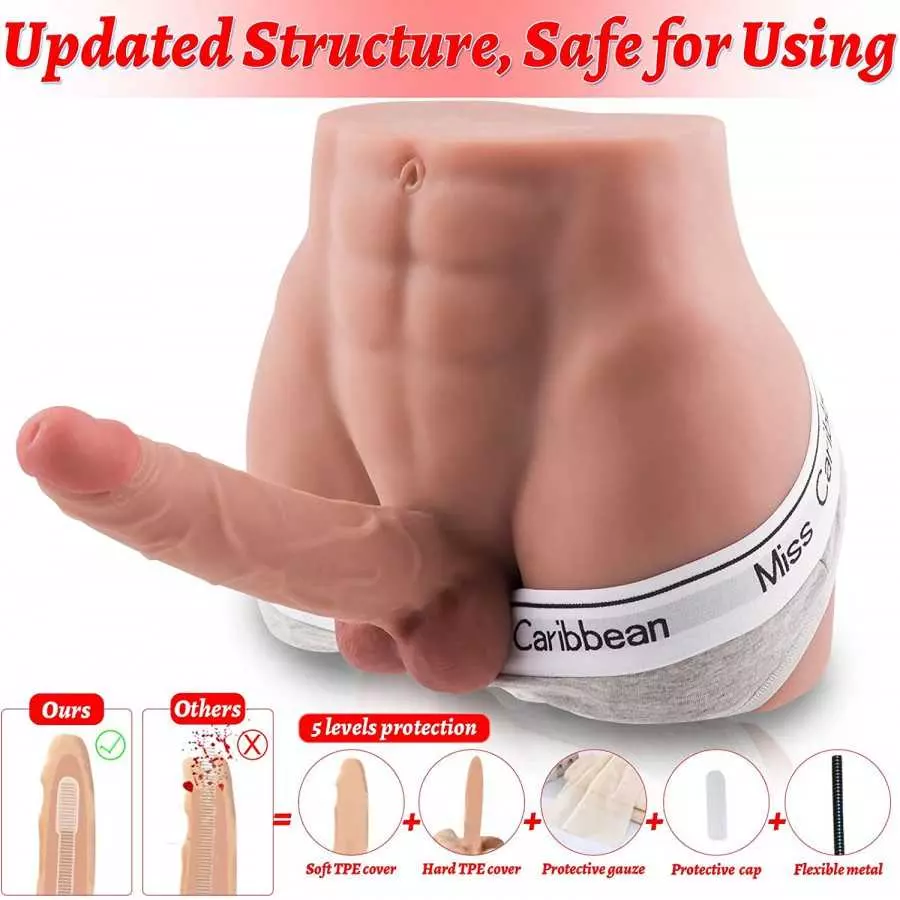 Torso Male Sex Doll with Flexible Dildo Realistic Sex Huge Cock, Men Sex Dolls for Women Tight Anal Hole 8.3 in Cock for Female
