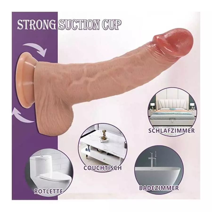 Huge Realistic Dildo with Strong Suction Cups, 9"inch Silicone Thick Dildo for Hands-Free Play, Soft and Skin-Friendly for Vagin