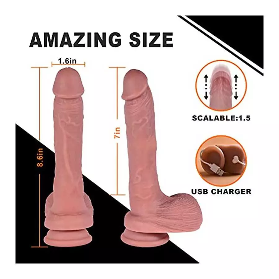 8.6'' Thrusting Realistic Silicone Dildo Vibrator Sex Toy for Women, Lifelike Vibrating Heating Dildo Stimulator with Remote, Te