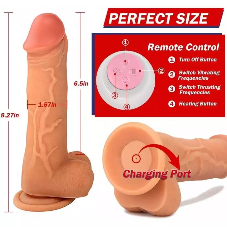 Thrusting Dildo Vibrator with 7 Vibration & Heating, Vibrating Realistic dildo G-spot Clitoral Anal Stimulation with Strong Suct