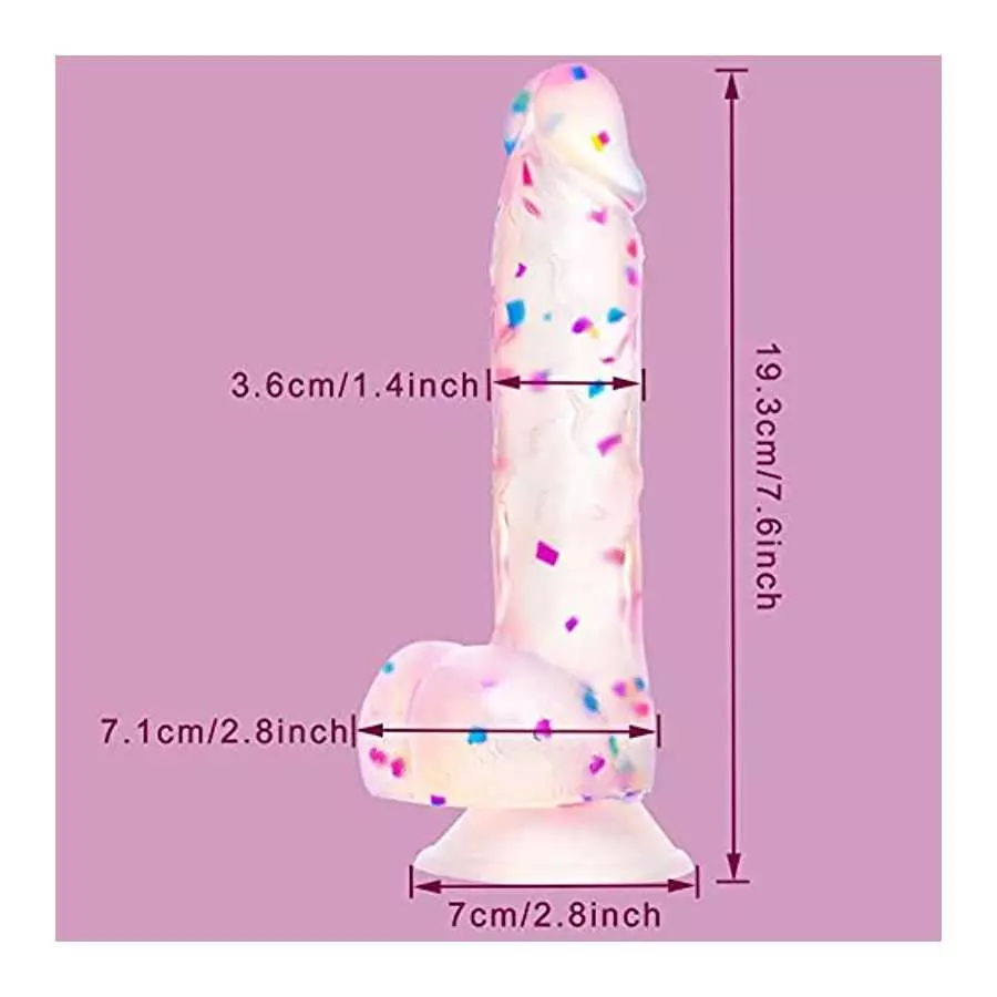7.6 Confetti Dildo Realistic Clear Silicone Suction Cup Aldut Sex Toy，Human Safety Material, Suitable for Women/Men/Gay, Adult T