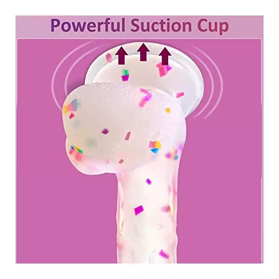 7.6 Confetti Dildo Realistic Clear Silicone Suction Cup Aldut Sex Toy，Human Safety Material, Suitable for Women/Men/Gay, Adult T