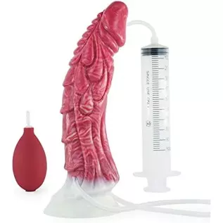 +7sueflly 9.05'' Liquid Silicone Dildo Squirting Dildo, Realistic Animal Ejaculating Dildo with Strong Suction Cup, Monster Dild