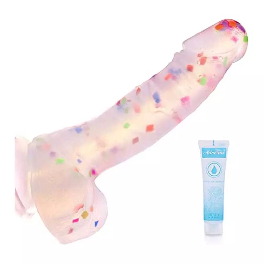 7.87 Inches Realistic Dildo with Powerful Suction Cup, Adorime Confetti Silicone Crystal Clear G-Spot Vaginal Lifelike Dildo, Wa