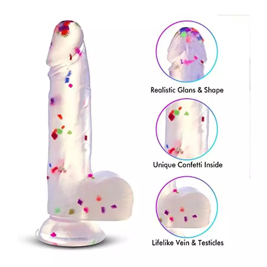 7.87 Inches Realistic Dildo with Powerful Suction Cup, Adorime Confetti Silicone Crystal Clear G-Spot Vaginal Lifelike Dildo, Wa